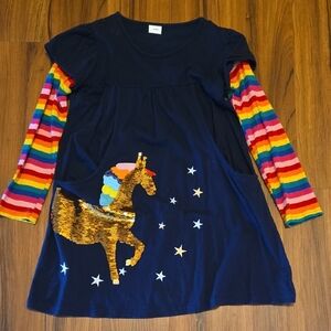 Rainbow Sleeve Dress with Sequin Horse